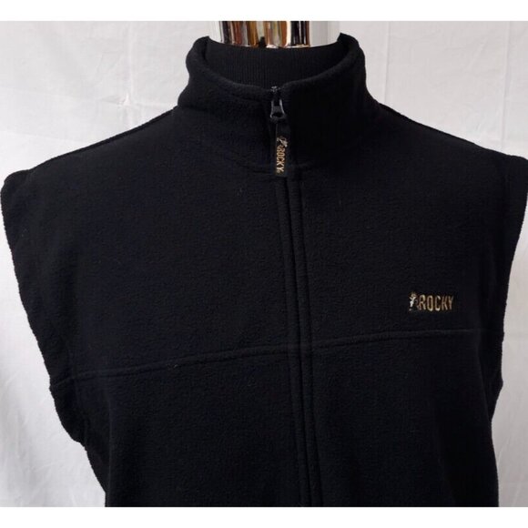 Rocky Men's Large Black Fleece Full Zip Pockets Embroidered Logo Jacket Vest - Picture 2 of 13